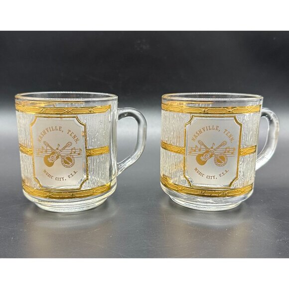 Culver Other - Vintage Nashville Music City USA Souvenir Mugs By Culver 22K Gold Luminarc Glass